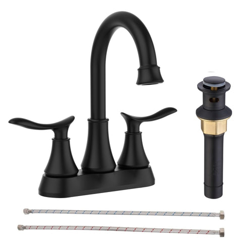 ZUN 2-Handle 4-Inch Matte Black Bathroom Faucet, Bathroom Vanity Sink Faucets with Pop-up Drain and 71309970