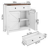 Farmhouse Storage Cabinet with Drawer and Adjustable Shelf, White Kitchen Cabinet with Walnut W1706P280697
