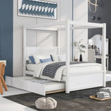 Wood Canopy Bed with Trundle Bed ,Full Size Canopy Platform bed With Support Slats .No Box Spring WF291343AAK