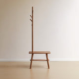 (Walnut Color) Natural Solid Wood Shoe Stool With Cloth Hanger, Mid-Century Modern Storage Bench W1283P298169
