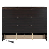 Queen Size Murphy Bed with USB Port and a Large Drawer, Espresso N708P205905P