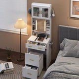 Small Vanity Desk with Sliding Mirror and LED Lights, Makeup Table with Charging Station and Storage 26697080