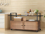 Outdoor Bar Cart Table, Large Wicker Island Rolling Cart, Wheeled Buffet Serving Cart with Glass Top 04069114