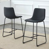 A set of 2 Modern Minimalist Style PU Material Bar Stools - Black, suitable for kitchen, bar, and W3226P279064