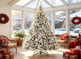 9 Foot Flocked Fir Christmas Tree Pre Lit Hinged Xmas Tree with LEDs Foldable Metal Base 72273480
