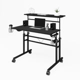 ZUN Rolling Writing Desk with Height Adjustable Desktop and Moveable Shelf, Black 62324553