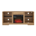 ZUN TV Stand Electric Fireplace Glass Shelves, 3D Fireplace TV Stand with LED Lights Wood with USB 91876154