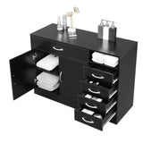 ZUN FCH MDF With Triamine Double Doors And Five Drawers Bathroom Cabinet Black 42835201