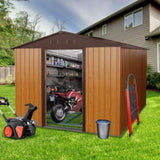 ZUN 10ft x 8ft Outdoor Metal Storage Shed with Metal Floor Base,Coffee 57249037