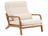 High Back Solid Wood Armrest Backrest Iron Frame Linen Indoor Leisure Chair Off-White 31656855