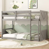 Twin over Twin Floor Bunk Bed Panelled Headboard and Footboard, Solid Rubber Wood Foundation W504P263832