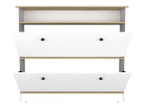 Shoe Rack 46" H, One Open Storage Shelf, Two Internal Storage Drawers, Two Doors, Light Oak / White B097133215