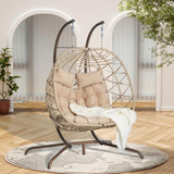 ZUN 2 Person Outdoor Rattan Hanging Chair Patio Wicker Egg Chair W874P146263