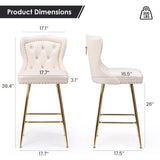 Bar Stools Set of 2, Velvet Counter Height Bar Stools with Metal Legs, Button Tufted and Nailheads T3623P363044