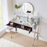 ZUN 33.9" Mirrored Makeup Vanity Desk with Mirror and Lights, Mirrored Console Vanity Table with 2 Big 30674690