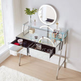 ZUN 33.9" Mirrored Makeup Vanity Desk with Mirror and Lights, Mirrored Console Vanity Table with 2 Big 30674690