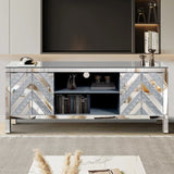 Mirrored TV Stand for 65 inch TV,Sliver TV Console Table with Open Storage & 2 Storage Cabinets ,M W1445P204028