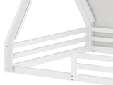 Full Size House Floor Bed with Tent and Light, Solid Wood Teepee Floor Bed with Full-length W1580P369467