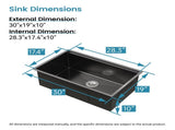 Stainless Steel Kitchen Sink, 30x19 Single Bowl, Undermount Handmade Sink in Black, with Cutting 08831545