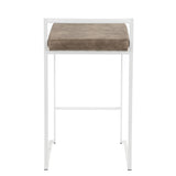 Fuji Contemporary Stackable Counter Stool in White with Brown Cowboy Fabric Cushion by LumiSource B202P222382