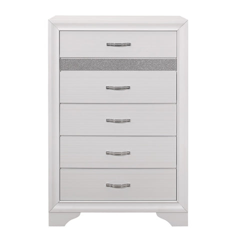 ZUN Glamorous White Finish 1pc Chest of Drawers Faux Crystals Pulls Silver Glitter Hidden Drawers Wooden B011P183395