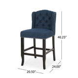 ZUN Vienna Contemporary Fabric Tufted Wingback 27 Inch Counter Stools, Set of 2, Navy Blue and Dark 64855.00NBLU