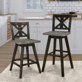 Pub Height Chairs Set of 2, Distressed Gray and Black 360-degree Swivel Chair Solid Rubberwood B011P194913