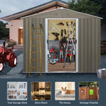 ZUN 8ft x 6ft Outdoor Metal Storage Shed with Window Grey W540P146761