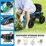 Garden Cart Height Adjustable Scooter with Swivel Seat & Tool Storage Blue 32801682