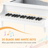 White Kids Piano 30-Key Wood Toy Kids Grand Piano with Bench and Music Rack 66135554