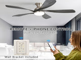 52 Inch Ceiling Fan with Dimmable 3 Colors LED Light Reversible Noiseless DC Motor Smart APP Remote W934P147643