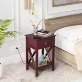 Side Intersection Style Bedside Table Coffee Table with Two-layer Drawer Brown 2pcs 14974804