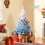 5ft Blue&White Xmas Tree - Flocked Snow-Melt Design, Sturdy Metal Stand, 456 Tips, Fireproof & 17188165