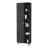 Urano Mirror Linen Cabinet, Four Interior Shelves, Five External Shelves -Black B20091988