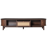 Modern Design TV Stand for 75" TVs, Media Console TV Cabinet with Rattan-Front Drawer for Living N710P257609P