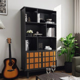 ZUN Bookcase with Cabinet, Bookshelf with Doors, Black&Honey W965P179467