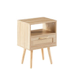 ZUN 15.75" Rattan End table with drawer and solid wood legs, Modern nightstand, side table for living W2181P201357