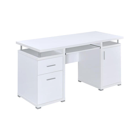 ZUN Computer Desk with 2 Drawers and Cabinet in White B016P162593
