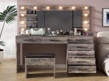 Vanity Desk Set with Large Lighted Mirror and Powre Outlet, Glass Top Makeup with 7 Drawers, 18348997
