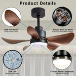 ZUN 28 lnch Ceiling Fan with Lights Remote Control,Small Ceiling Fan Flush Mount, 5 Reversible Blades, W2352P204385