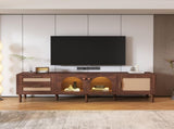 Rattan TV Stand with 3 Cabinets & 2 Drawers, Rattan-inspired Media Console Table for TVs up to 80'', WF324225AAP