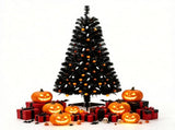 4.5 FT Pre-Lit Black Halloween Tree with 65 Ghost Cold White Lights & 65 Pumpkin Orange Lights, 04349975