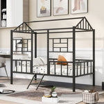 ZUN Metal House Bed Frame Twin Size with Slatted Support No Box Spring Needed Black MF289091AAB