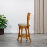 24" Counter Height Slat Back Swivel Stool, Natural Finish, Beige Fabric Seat B04660692