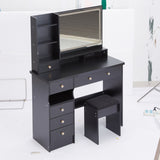 41" Large Size Left Drawer Desktop Vanity TableCushioned Stool, Extra Large Touch Control LED W3258P296794