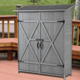 ZUN Outdoor Storage Shed with Lockable Door, Wooden Tool Storage Shed with Detachable Shelves and Pitch 55555063