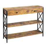 3 Tier Console Table Entryway with Drawer and 2 Open Storage, Industrial Sofa Table with Storage 15815889