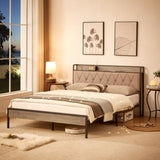 Bed frame with charging station Queen size,Grey, 87.8'' L x 61.8'' W x 39.2'' H. W1162123746
