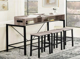 59 inch bar table, dining table, sofa table with power socket and LED light, 3 saddle stools, W2972P313230