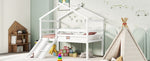 ZUN Twin Low Loft House Bed with Slide, Ladder, Safety Guardrails, House Roof Frame,White W504P145316